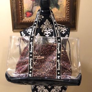 💖 2-Pc Betseyville Clear & black vinyl cloth logo straps + removable Leopard bag